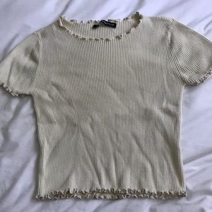 yellow ribbed ruffled crop top